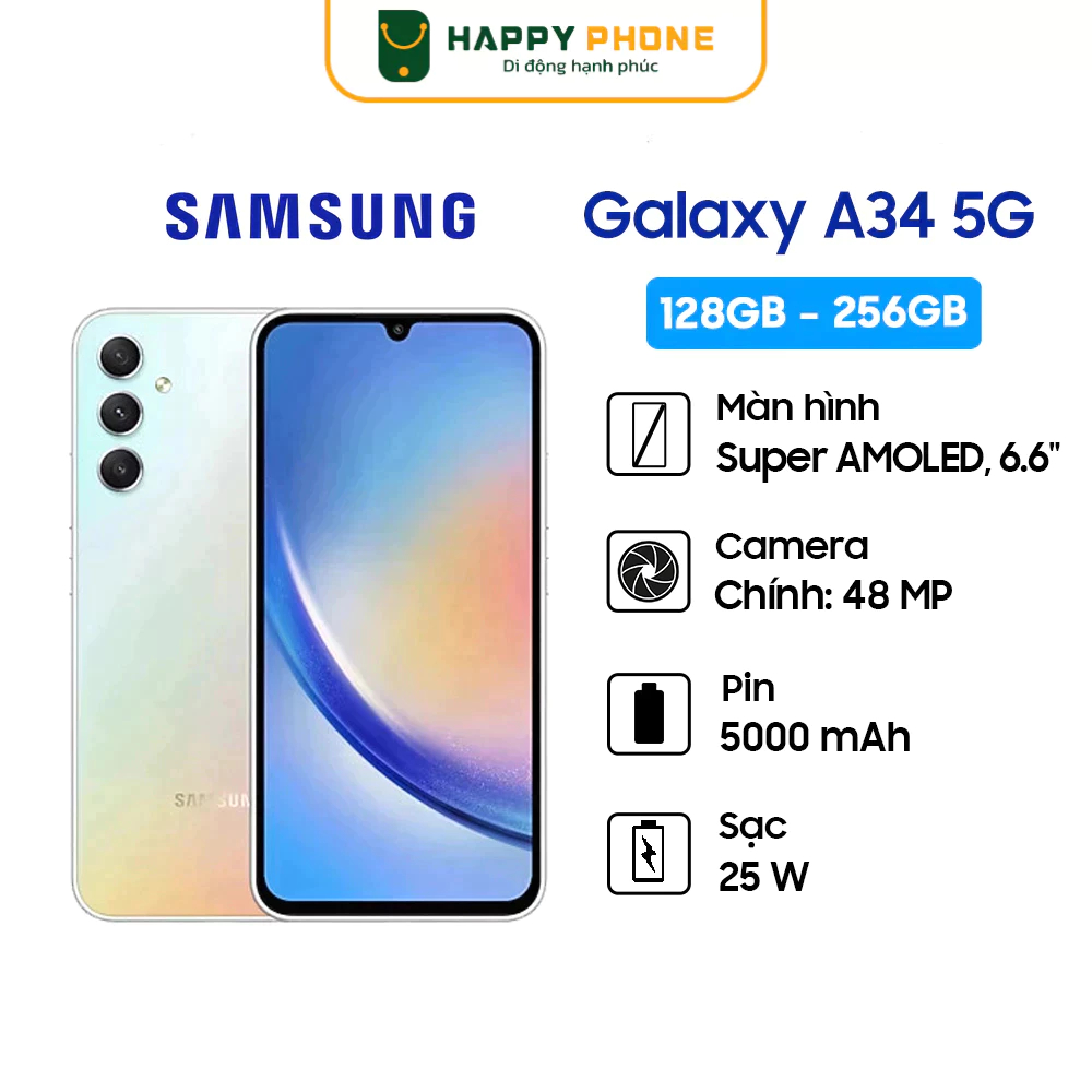 Điện thoại Samsung Galaxy A34 5G - Hàng chính hãng, Mới 100%, Bảo hành 12 tháng