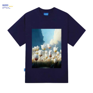 [Freeshipxtra] Áo thun phông Unisex tay lỡ White Tulips Hazafu nam nữ oversize vải cotton 250gsm cao cấp (AT112)