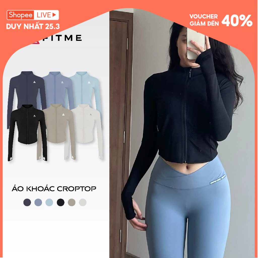 Áo khoác croptop Fitme Cover23 tay dài tập gym yoga vải 2 lớp ôm body AKCV | BigBuy360 - bigbuy360.vn
