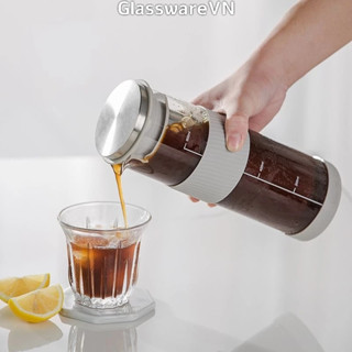 Bình Ủ Lạnh Cà Phê Cold Brew Cafe 800ML Thủy Tinh Borosilicate Chịu Nhiệt Lõi Lọc Inox 304 Silicone Chống Trơn