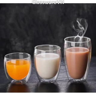 Cốc thủy tinh borosilicate 2 lớp chống nóng 350ml - 450ml chịu nhiệt tốt