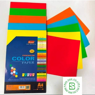 Bìa màu thái A4 trộn 5 màu 180gsm (100 tờ/xấp), giấy màu dạ quang 5 màu, bìa thái a4 dạ quang, bìa màu A4