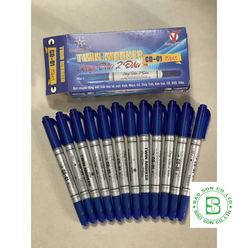 5 cây Bút lông dầu 2 đầu Gstar CD-01, bút lông dầu kim 2 đầu gstar