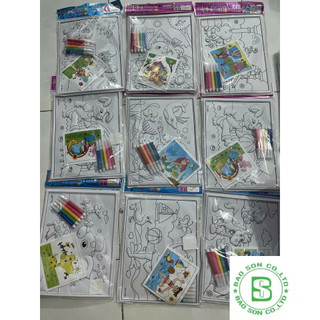 Tranh nhựa tô màu nổi 3d, tranh nhựa 3d kèm 5 bút dạ, tranh tô màu cho bé, đồ chơi cho bé