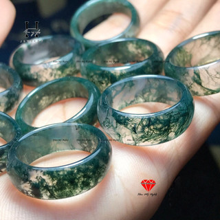 Nhẫn đá ngọc caxedon màu xanh rêu HANMYNGHE