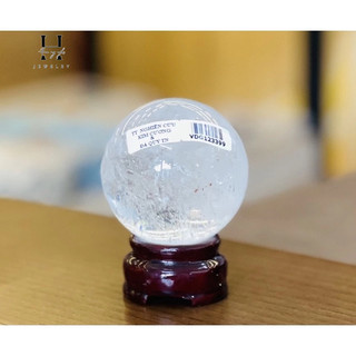 Quả cầu đá thạch anh trắng tự nhiên 6 cm kèm đế + giấy kiểm định đá quý HANMYNGHE