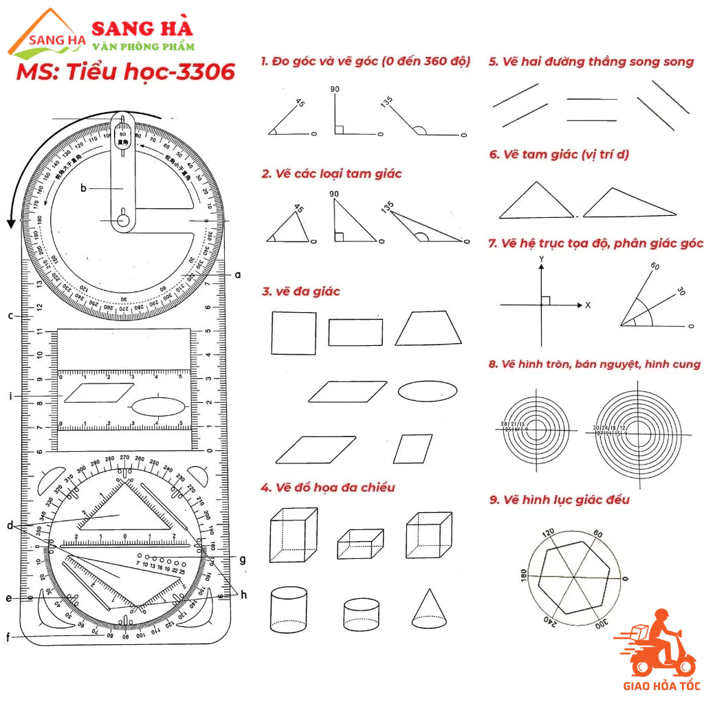 Thước Kẻ Đa Năng Hình Học Xoay 360 Độ CY-3306