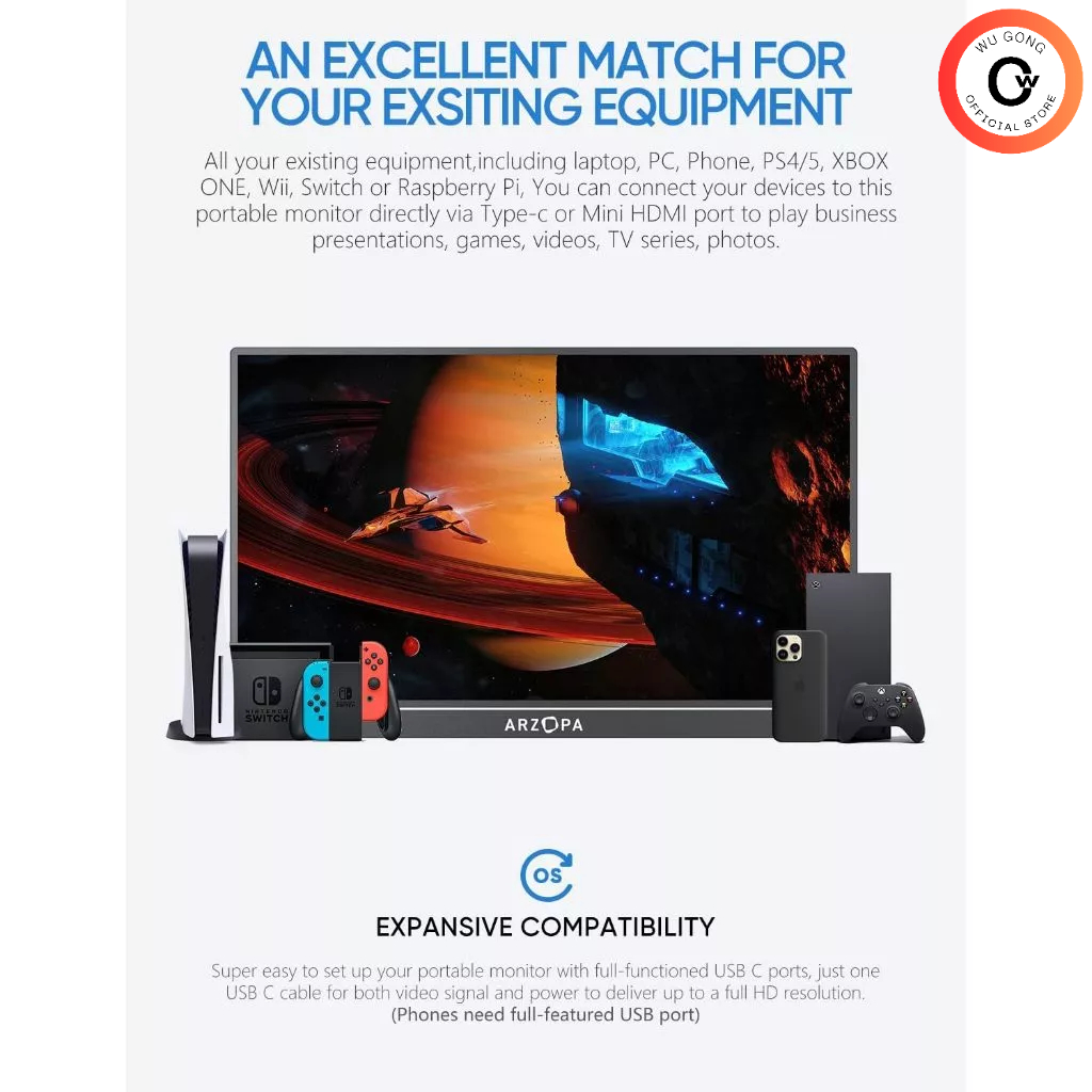 ARZOPA 144 Hz - Màn Hình Di Động Arzopa 16.1 Inch Tấm Nền IPS Full HD 100% sRGB 144Hz. ARZOPA Z1FC Portable Monitor | BigBuy360 - bigbuy360.vn