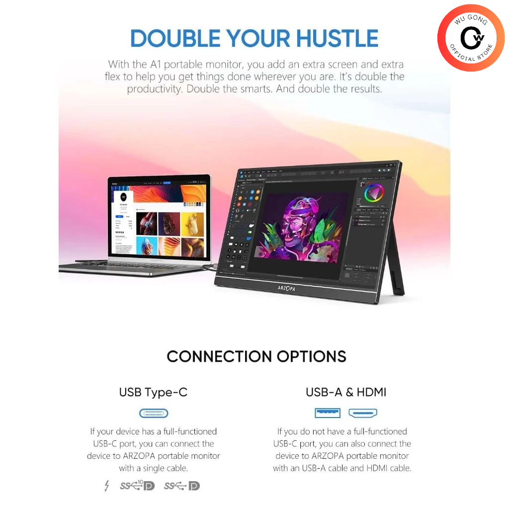 Màn Hình Di Động ARZOPA 14 inch - 15.6 inch tấm nền IPS 2K/ FullHD tần số quét 144hz/ 60hz. ARZOPA Portable Monitor | BigBuy360 - bigbuy360.vn