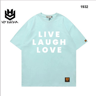 Áo Thun Unisex HY Korea In Chữ LIVE LAUGH LOVE 1932 Cotton 75% Phom Rộng Tay Lỡ