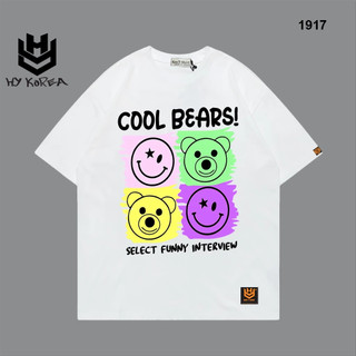 Áo Thun Unisex HY Korea In Hình Cool Bear 1917 Cotton 75% Phom Rộng Tay Lỡ