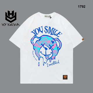 Áo Thun Unisex HY Korea In Hình Gấu You Smile 1792 Cotton 75% Phom Rộng Tay Lỡ