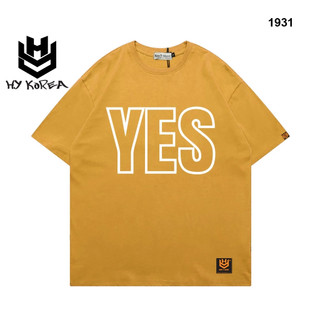 Áo Thun Unisex HY Korea In Chữ YES 1931 Cotton 75% Phom Rộng Tay Lỡ