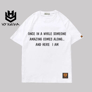Áo Thun Unisex HY Korea In Chữ ONCE IN A WHILE 977 Cotton 75% Phom Rộng Tay Lỡ