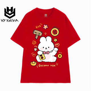 Áo thun Tết HY KOREA Màu đỏ vải cotton 100% Phom Rộng Uniex 1783