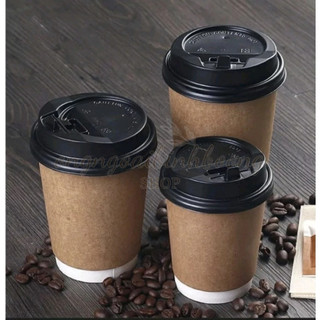 Set 10 cốc giấy kraft nâu 12oz kèm nắp
