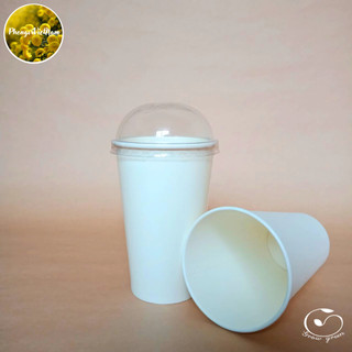 Set 10-20 cốc giấy trắng 360ml -480ml cao cấp kèm nắp nhựa trong
