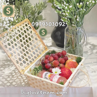 Hộp quà tết, trung thu, mây tre đan, hộp chữ nhật, có quai xách