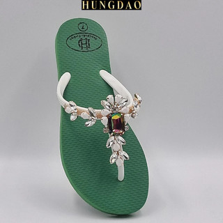 Dép kẹp nữ HD chữ T đính đá trắng thời trang mang đi du lịch có đế chống trượt đủ size nhiều màu