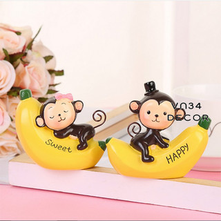 Bộ 2 con Khỉ Ôm Chuối trang trí bánh kem, khỉ trang trí bánh