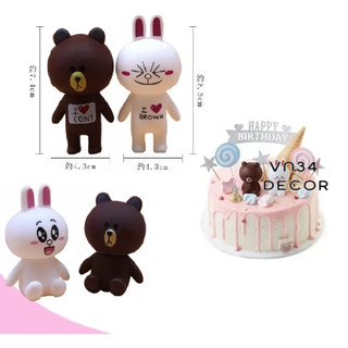 Bộ 2 con Gấu Thỏ trang trí bánh, phụ kiện trang trí bánh kem, topper cake