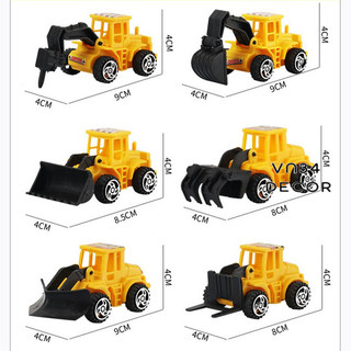 Bộ 6 Xe Máy Xúc - trang trí bánh kem, xe công trường trang trí bánh sinh nhật