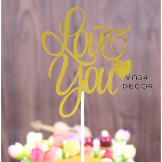 Gói 10 topper Giấy Nhũ chữ Love You cắm bánh sinh nhật, giấy nhũ trang trí