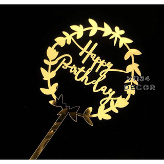 Túi 10 hình cắm meka vòng nguyệt quế Happy Birthday trang trí bánh, meka trang trí