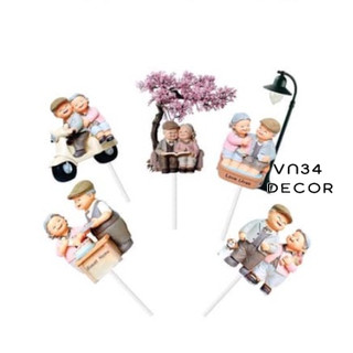 Set cắm Giấy Ông Bà - Trang trí bánh kem, trang trí bánh Gato, trang trí bánh sinh nhật, trang trí tiểu cảnh