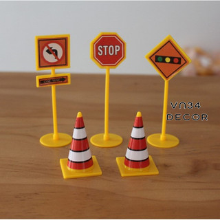 [Cỡ To] Set Biển Báo trang trí bánh kem, trang trí bánh sinh nhật, biển báo máy xúc