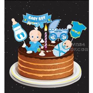 Set cắm Giấy Baby Boy - Trang trí bánh kem, trang trí bánh Gato, trang trí bánh kem, trang trí bánh sinh nhật