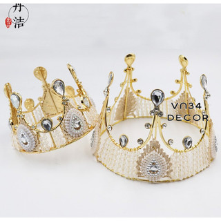 Vương miện Đá Trắng Nhựa trang trí bánh kem, vương miện trang trí bánh