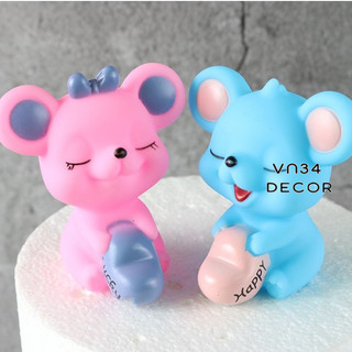 Cặp đôi chuột ôm trái tim Happy và Lucky - trang trí bánh kem, trang trí bánh sinh nhật