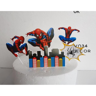 Set cắm Giấy Spiderman trang trí bánh kem, hình cắm giấy người nhện