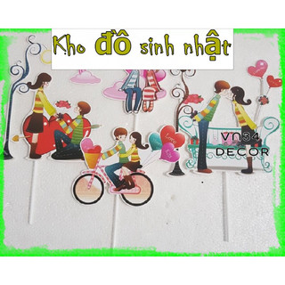Set cắm Giấy chủ đề tình yêu trang trí bánh kem, hình cắm giấy trang trí