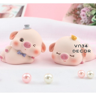 Set 2 heo nằm ngủ trang trí bánh kem, lợn hồng trang trí