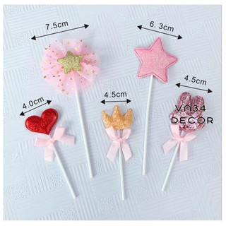 Set cắm Tai Thỏ Vương Miện tim sao trang trí bánh kem, set cắm tai thỏ trang trí