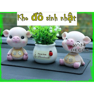 Lợn cười mặc yếm trang trí bánh kem, trang trí bánh sinh nhật, lợn yếm, heo yếm