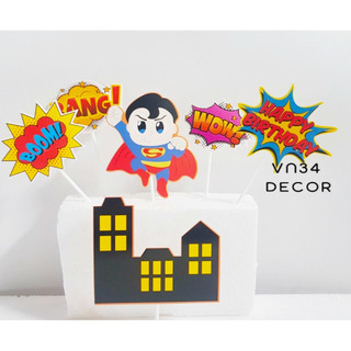 Set cắm Giấy Siêu nhân Superman - Trang trí bánh kem, trang trí bánh Gato