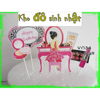 Set cắm Giấy Cô Gái Trang Điểm - Trang trí bánh kem, trang trí bánh Gato, trang trí bánh sinh nhật, trang tr