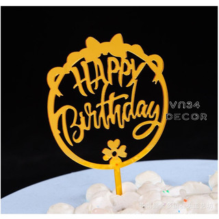 Set 10 thẻ cắm meka chữ Happy Birthday Nơ trang trí bánh kem, hình cắm meka trang trí