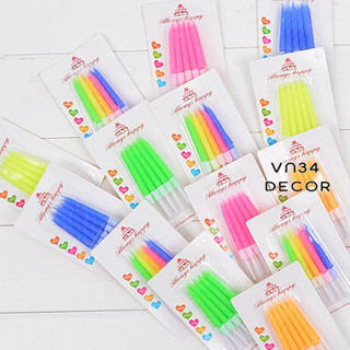Vỉ 10 Cây Nến Xoắn Sắc Màu trang trí bánh kem, nến sinh nhật nhiều màu