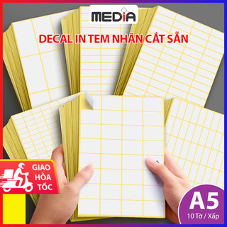 Decal Giấy A5 Media Xấp 10 Tờ Sticker, Giấy In Tem Nhãn Miếng Dán Decal Giấy Dán Bàn Học Decal Tomy