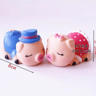 Set 2 heo ngộ nghĩnh trang trí bánh kem, đôi lợn trang trí bánh
