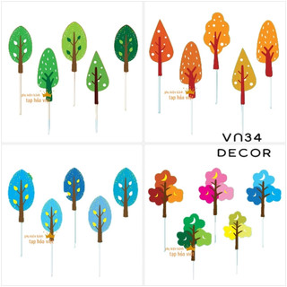 Set 5 hình giấy Lá cây trang trí bánh, set giấy rừng cây