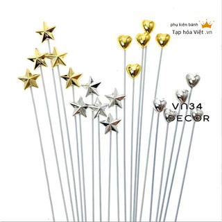 Set 5 que Sắt Tim Sao 3D trang trí bánh sinh nhật, tim sao nhí que sắt