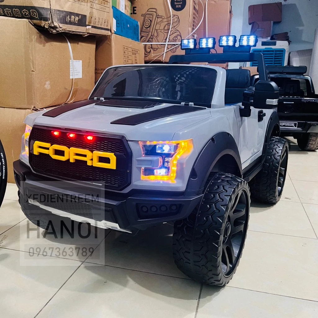 Ô Tô Điện FORD RAPTOR Bán Tải Địa Hình Bánh Cao Su Ghế Da, 2 Chỗ 4 Động Cơ Tải Trọng 80KG