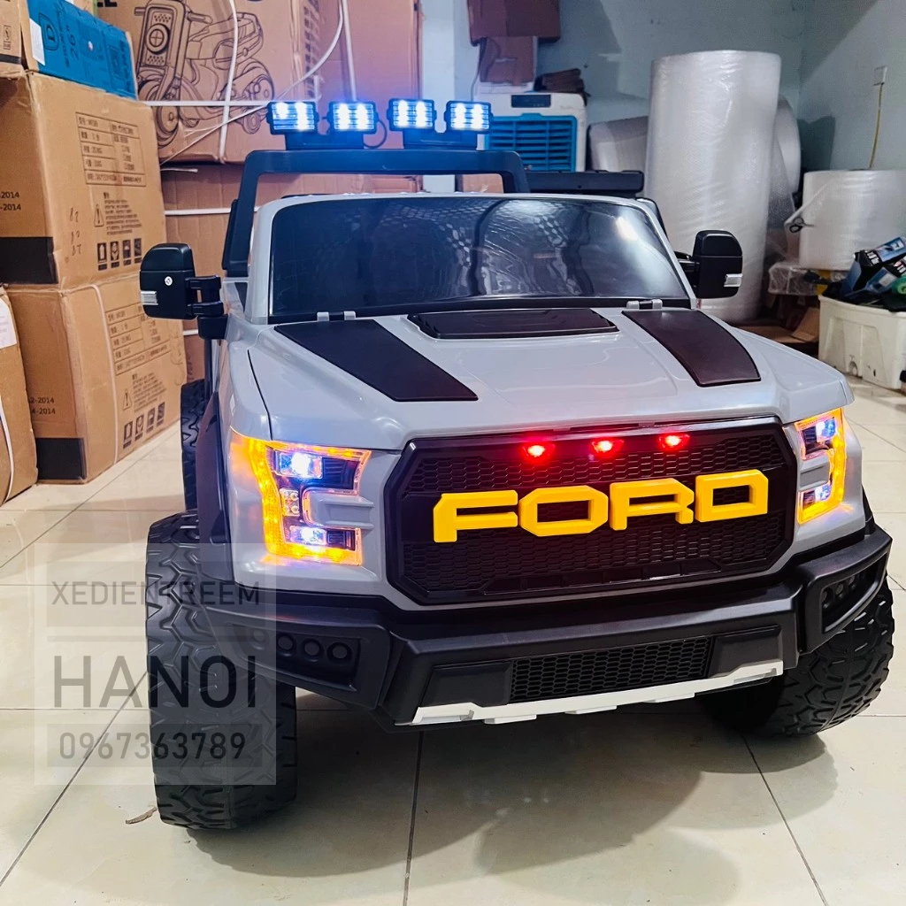 Ô Tô Điện FORD RAPTOR Bán Tải Địa Hình Bánh Cao Su Ghế Da, 2 Chỗ 4 Động Cơ Tải Trọng 80KG