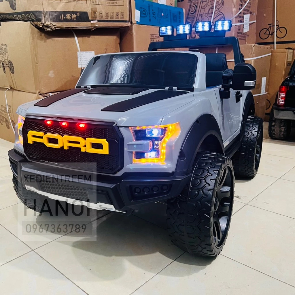 Ô Tô Điện FORD RAPTOR Bán Tải Địa Hình Bánh Cao Su Ghế Da, 2 Chỗ 4 Động Cơ Tải Trọng 80KG