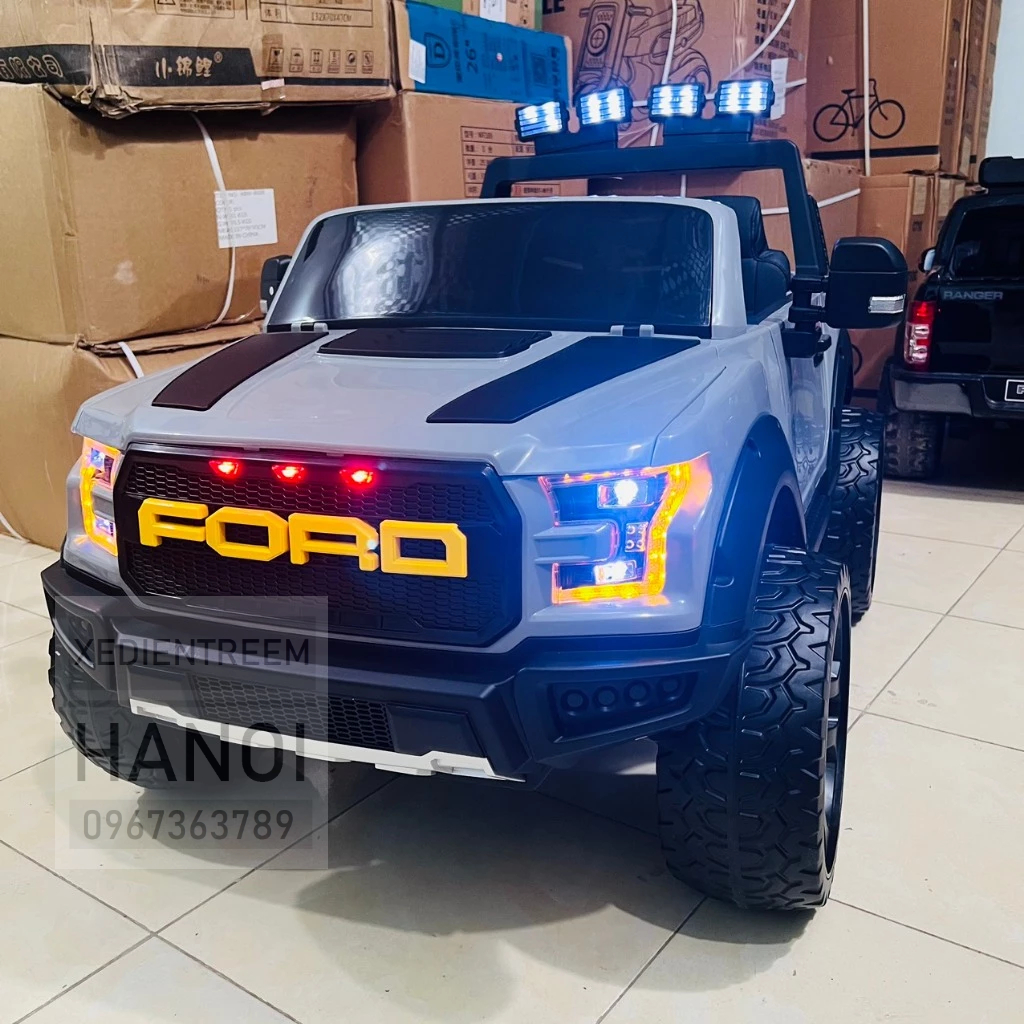 Ô Tô Điện FORD RAPTOR Bán Tải Địa Hình Bánh Cao Su Ghế Da, 2 Chỗ 4 Động Cơ Tải Trọng 80KG